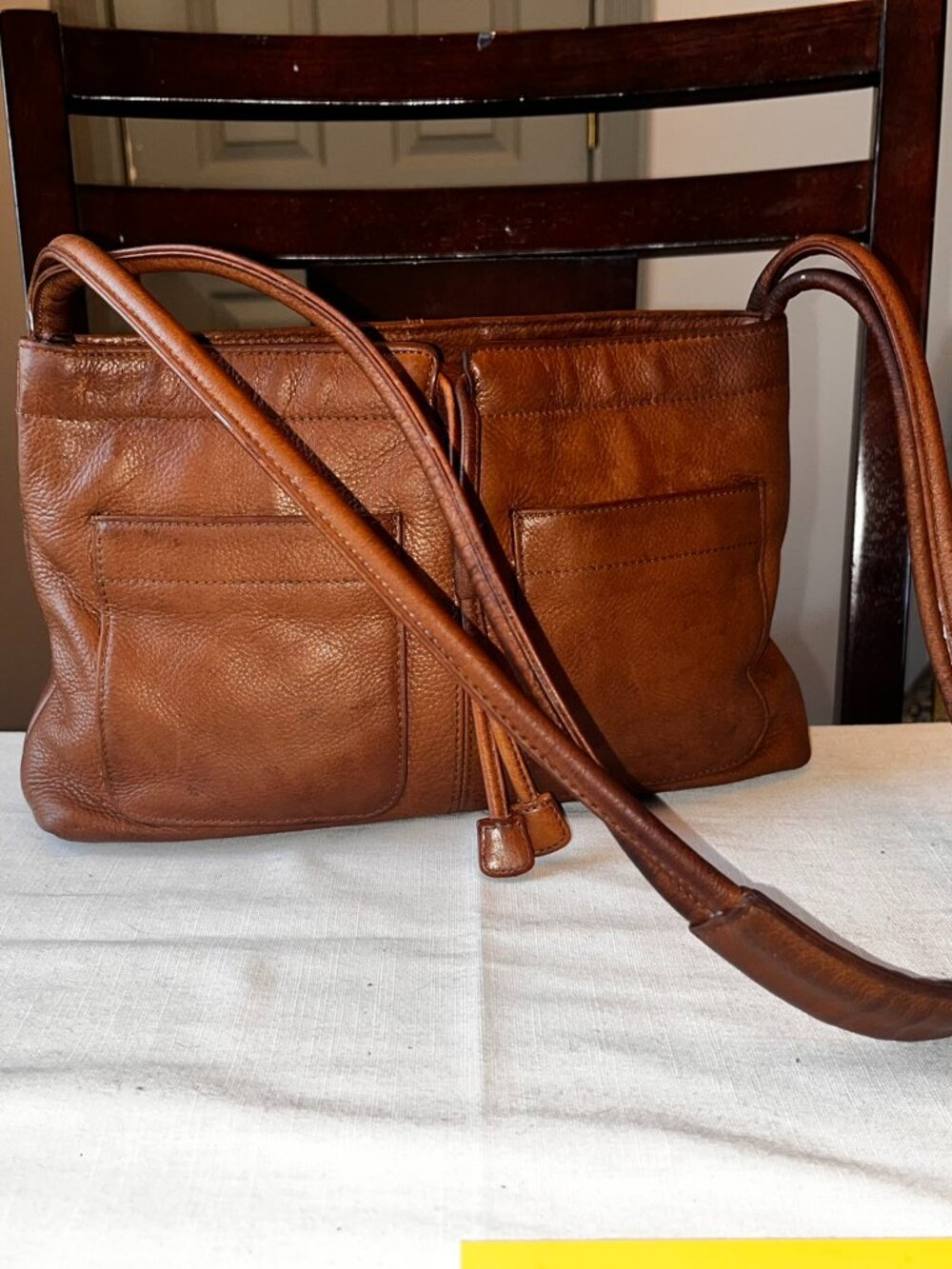 Vintage Y2K Fossil Camel-Colored Leather Shoulder Bag ~ Excellent Condition!